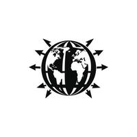Globe World Map with Arrows Pointing Outwards in Black and White on Transparent vector