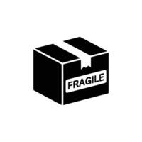 Black Delivery Box with Fragile Label and Sealing Tape on Transparent Background vector
