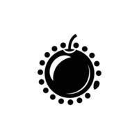 Abstract Round Fruit Black Silhouette with Stem and Circular Dots Symbol vector