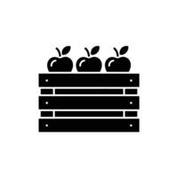 Black Silhouette of Apples in a Crate, Simple Icon Isolated on White vector