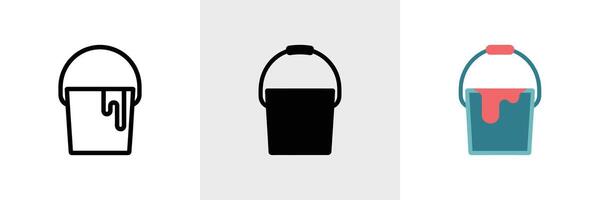Paint Bucket Outline and Flat Design Icons with Color Accents on White Background vector