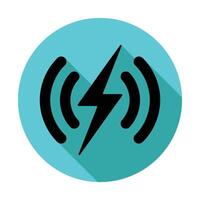 Black Lightning Bolt with Wireless Waves on a Turquoise Circle with Shadow Effect vector
