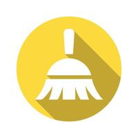 Simple Broom Icon on Yellow Circle with Long Shadow, White Isolated Broom Symbol vector