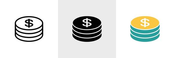 Stack of Coins with Dollar Sign in Line, Solid and Colored Fill Format Isolated vector