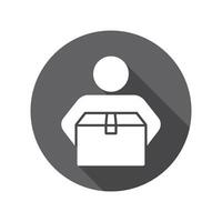 Round Icon of Person Carrying Package With Shadow Effect in Gray and White vector