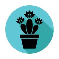 Black Cactus Silhouette in Pot on Turquoise Circle Background With Long Shadow vector
