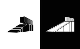 Monochrome of Container on Stair Structure and a Road on Black White vector