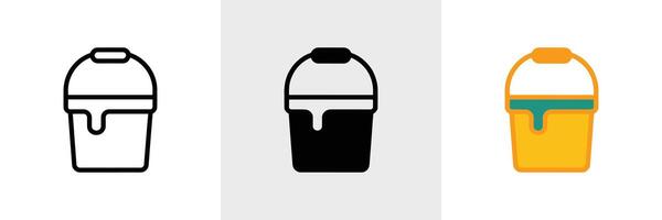 Paint Bucket Isolated Icon Set, Black, Line, Color Versions on White Background vector