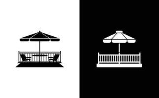 Patio Table and Chairs Icon with Parasol Silhouette Elements vector