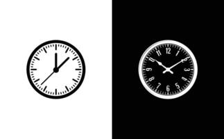 Two clocks showing different times, one with black face, other white face vector