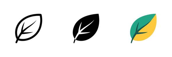 Leaf Icon Set with Black Outlines and Color Flat Style on White Background vector