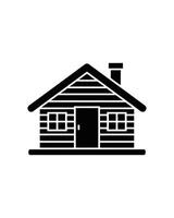 Simple Black and White Log Cabin Illustration with Chimney and Windows Icon Design vector