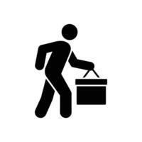 Black Silhouette of Person Carrying a Box with Handles Side View vector
