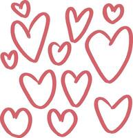 Hand-drawn red heart set in doodle style vector
