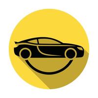 Stylized Black Car Icon with Long Shadow on a Yellow Circle Background vector