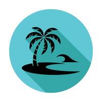 Palm Tree Silhouette on Island with Wave in a Teal Circle vector