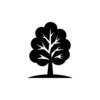 Isolated Black Tree Silhouette with Round Canopy and Triangular Branches on Small Hill vector