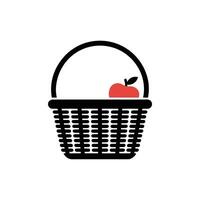 Minimalist Red Apple in Black Wicker Basket Isolated on White Background Image vector