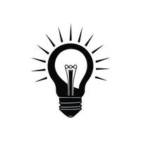 Bulb Icon, Light Bulb Symbol with Light Rays, Idea Sign, Black Object on White vector