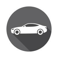 White Car Icon on Gray Circle with Long Shadow, Minimalist Design Illustration vector