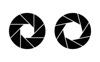 Two Black Camera Aperture Diaphragm Icons with Variable Blade Openings on White Background vector
