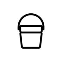 Bucket Outlined Black and White, Simple Icon with Handle, Container, Outline vector