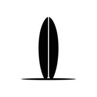 Sleek Black Surfboard Silhouette Standing Upright on a Dark Shadow, White Background vector