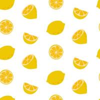 Bright yellow lemons and lemon slices create a cheerful pattern on a white background for a playful design theme vector