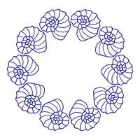 Circular pattern of finely detailed nautilus shells in blue lines on a plain background vector