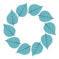 Circular arrangement of teal leaves on white background for decorative or artistic use in design projects vector