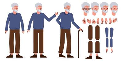 Mature man character constructor. Set of different positions of arms legs head and body for creating animation and your own illustrations. DIY kit. illustration in flat style vector