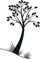 The Silhouette of a Tree with Grass at Ground Level vector