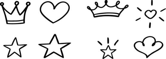 Cute Hand Drawn Heart Crown and Star Illustrations Art work vector