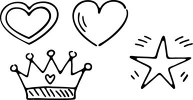 A Cute Hand Drawn Heart Crown and Star Illustrations Artwork vector
