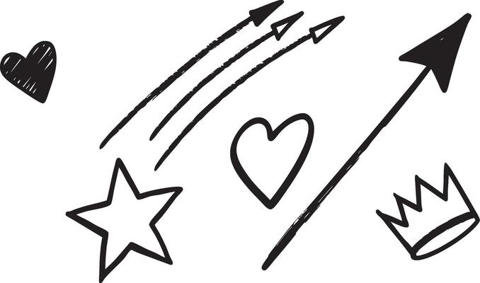 Beautiful hart,crown and Hand Drawn Lines