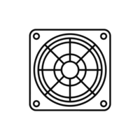 uma simples linha desenhando do uma quadrado resfriamento ventilador é retratado, apresentando uma circular rede padronizar e montagem buracos às cada canto. recortes png