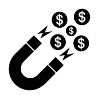 A large magnet is attracting several coins, each displaying a dollar sign, symbolizing the concept of attracting wealth or financial gain cutouts png