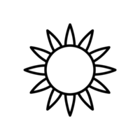 A simple black line drawing of a sun features a circular center with pointed rays extending outward cutouts png