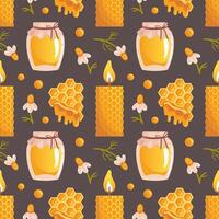 A seamless pattern featuring candles surrounded by honeycomb textures. The design combines warm, inviting colors and intricate details, perfect for holiday themes and cozy atmospheres vector