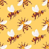 A seamless pattern featuring adorable bees on a vibrant yellow background. This design captures the essence of nature and playfulness, making it ideal for textiles, wallpapers, and creative projects. vector