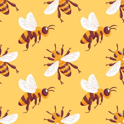 A seamless pattern featuring adorable bees on a vibrant yellow background. This design captures the essence of nature and playfulness, making it ideal for textiles, wallpapers, and creative projects.