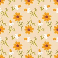seamless cottagecore pattern features delicate daisies, vibrant yellow flowers, set against a soft background. charming design captures a whimsical, nature-inspired aesthetic for various projects. vector