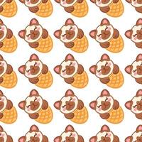 A seamless pattern featuring adorable kawaii kitten faces in ice cream cones. This adorable design adds a playful touch to baby products or fun decor. vector