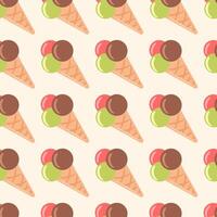 This seamless pattern features delightful ice cream cones adorned with colorful scoops of ice cream. The playful design captures the joy of summer treats, making it perfect for various creative vector