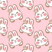 seamless pattern featuring cute kawaii bunny faces on a soft pink background. The bunnies have expressive eyes and cheerful smiles, creating a playful and whimsical design perfect for various products vector