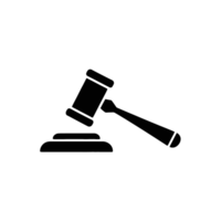 A black silhouette of a judge's gavel is shown striking a sound block, symbolizing law and justic cutouts png