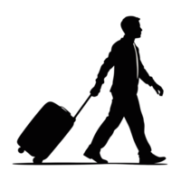 A silhouette of a person walking and pulling a rolling suitcase is depicted, suggesting movement and trave cutouts png