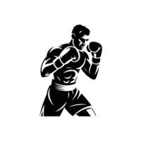 A stylized black silhouette shows a boxer in a fighting stance, emphasizing muscle definition and movement. cutouts png