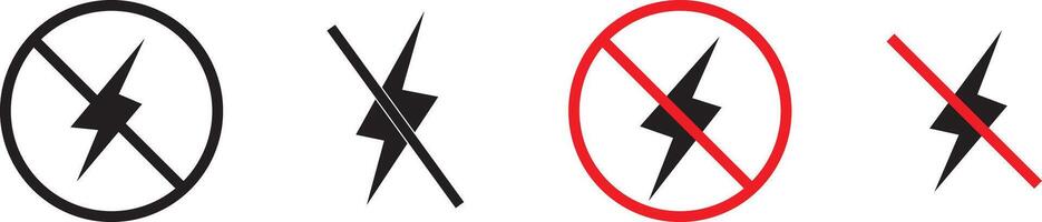 Set of no electricity signs. No lightning symbol. bright warning.Lightning and no lightning. thunderbolt symbol illustration, vector