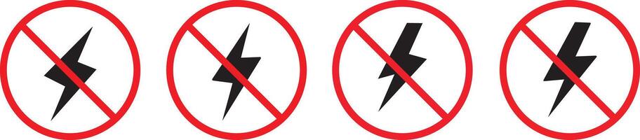 no electricity red icon set. No lightning symbol. bright warning.Lightning and no lightning. vector